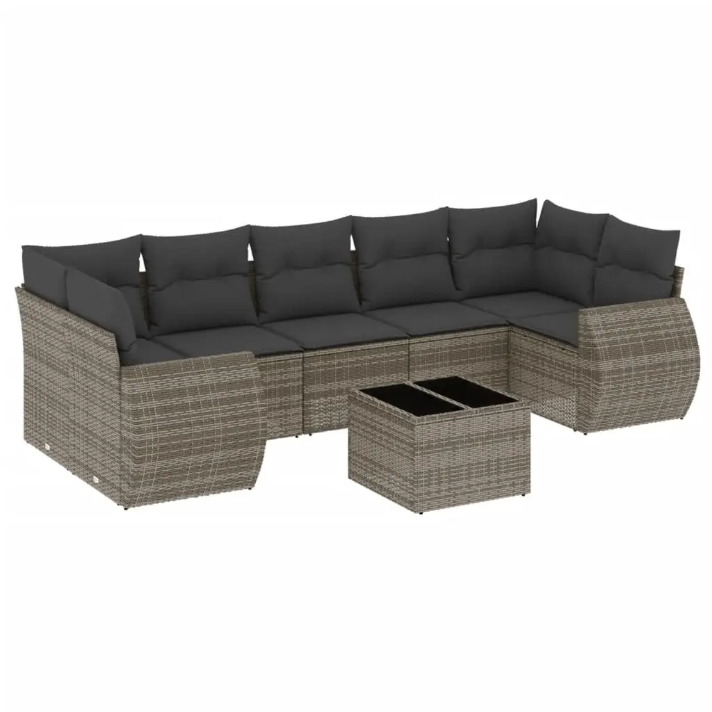 Garden Sofa Set 8 Piece Outdoor Furniture Grey Poly Rattan with Cushions