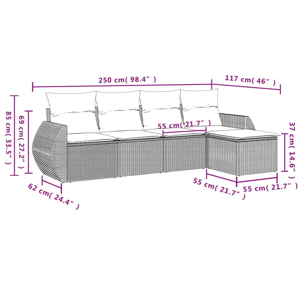 Garden Sofa Set Grey 5 Piece Outdoor Furniture Patio Seating with Cushions