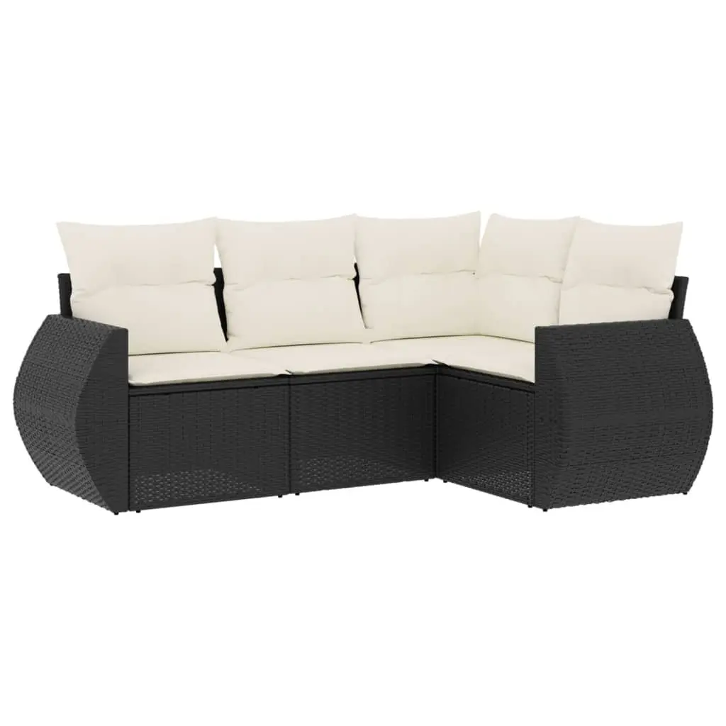 4 Piece Garden Sofa Set Black Outdoor Patio Furniture with Cushions Poly Rattan