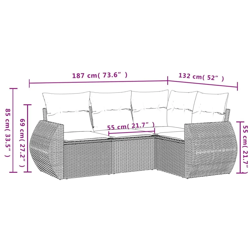 Outdoor Garden Sofa Set 4 Piece Poly Rattan Beige Cushions Patio Furniture