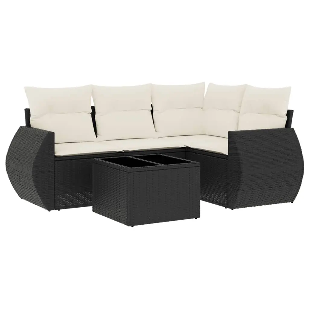 Garden Sofa Set 5 Piece Outdoor Furniture Patio Lounge Black Poly Rattan with