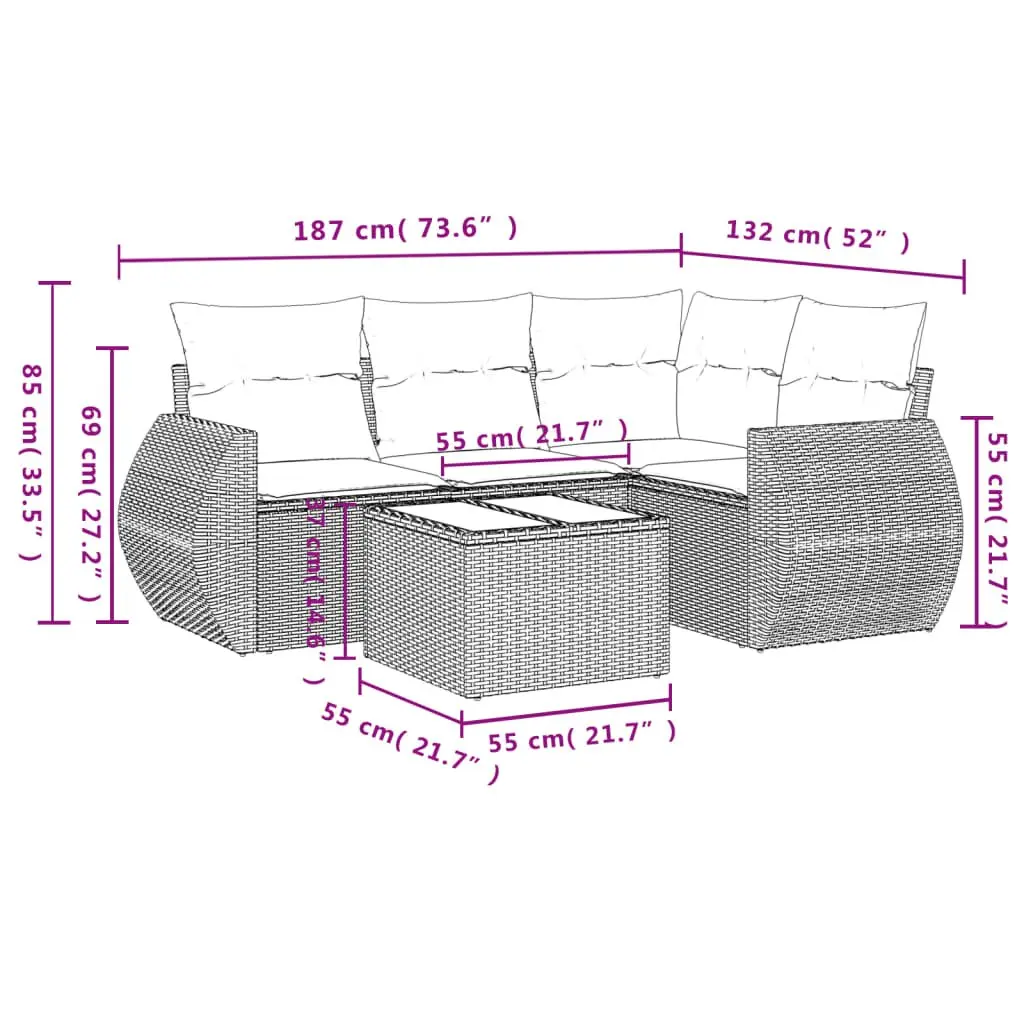Garden Sofa Set 5 Piece Outdoor Furniture Patio Lounge Black Poly Rattan with