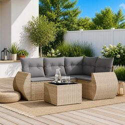 Garden Sofa Set 5 Piece Outdoor Furniture Patio Seating Beige with Cushions