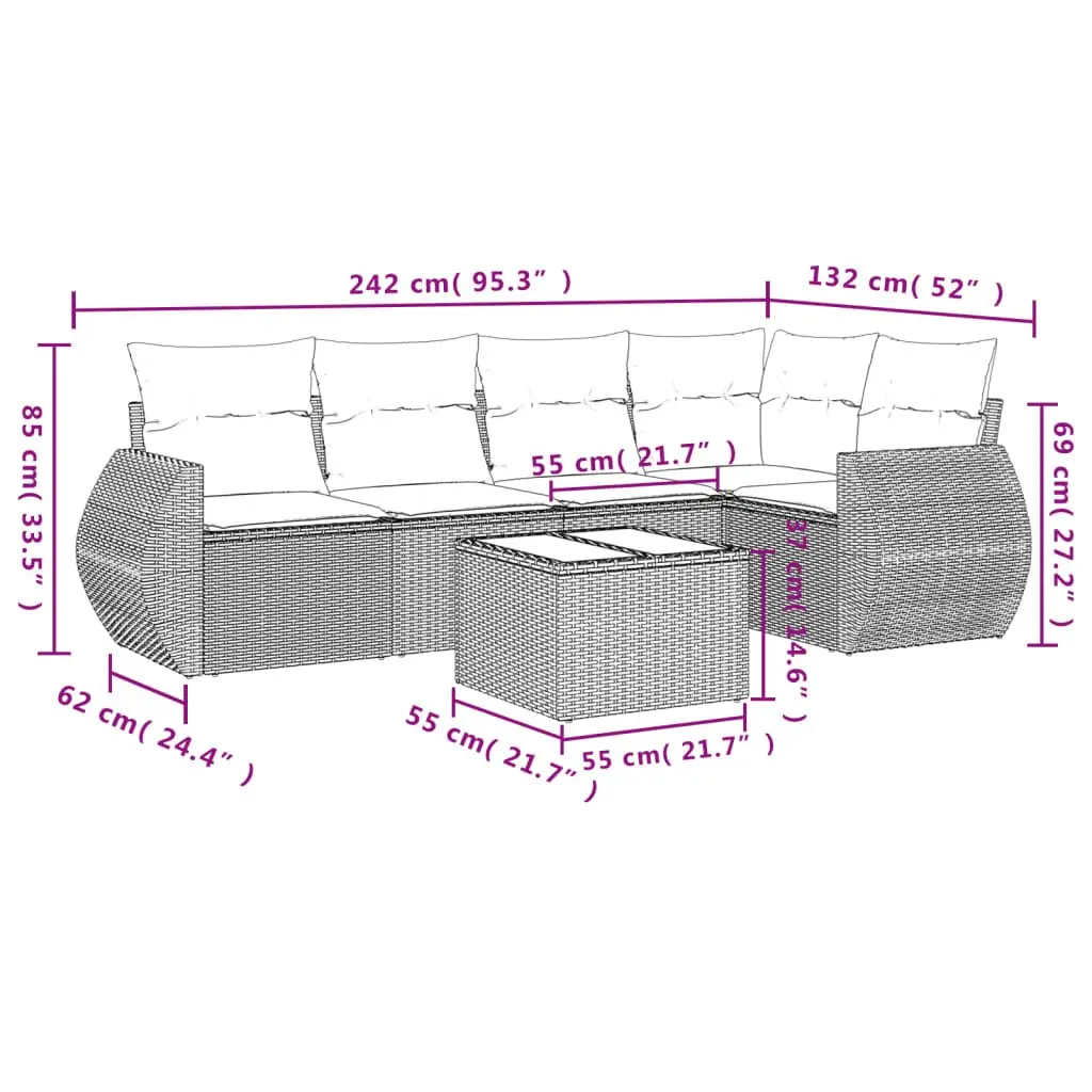 Garden Sofa Set 6 Piece Outdoor Furniture Patio Black Poly Rattan with Cushions