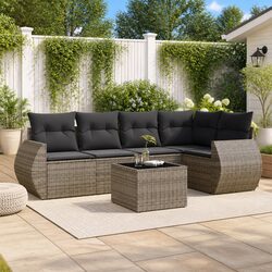 Garden Sofa Set 6 Piece Outdoor Furniture Grey Poly Rattan with Cushions Patio