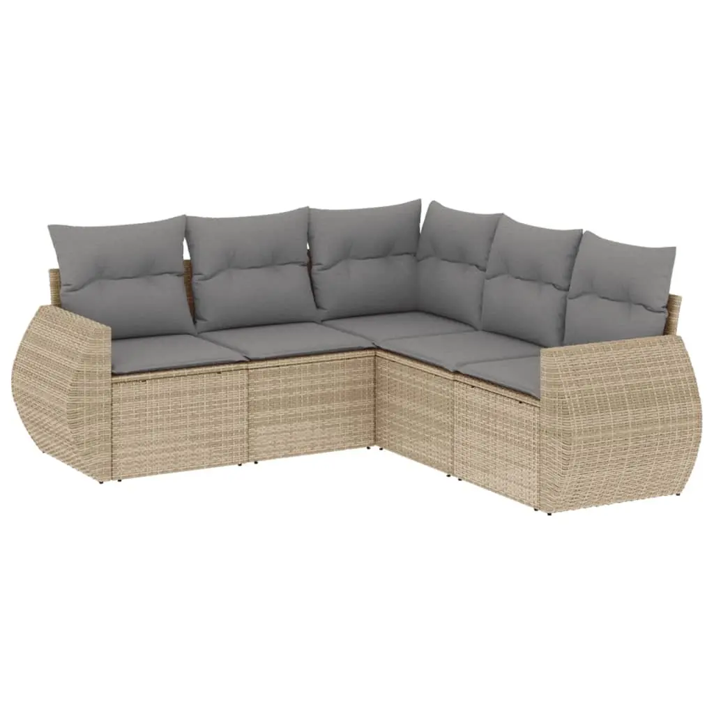 Garden Sofa Set 5 Piece Modular Outdoor Furniture Beige Cushions Rattan