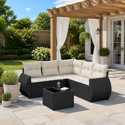 Join Friends on the 6-Piece Black Rattan Garden Sofa Set