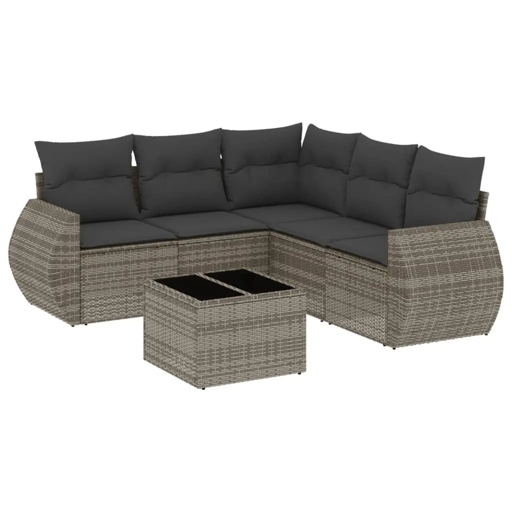 Garden Sofa Set 6 Piece Outdoor Furniture Grey Poly Rattan with Cushions Patio