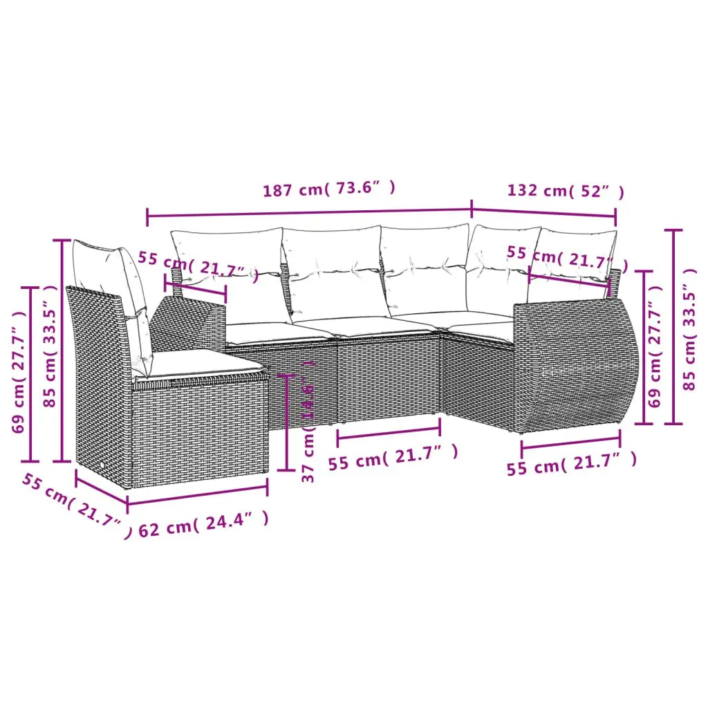 5 Piece Garden Sofa Set with Cushions