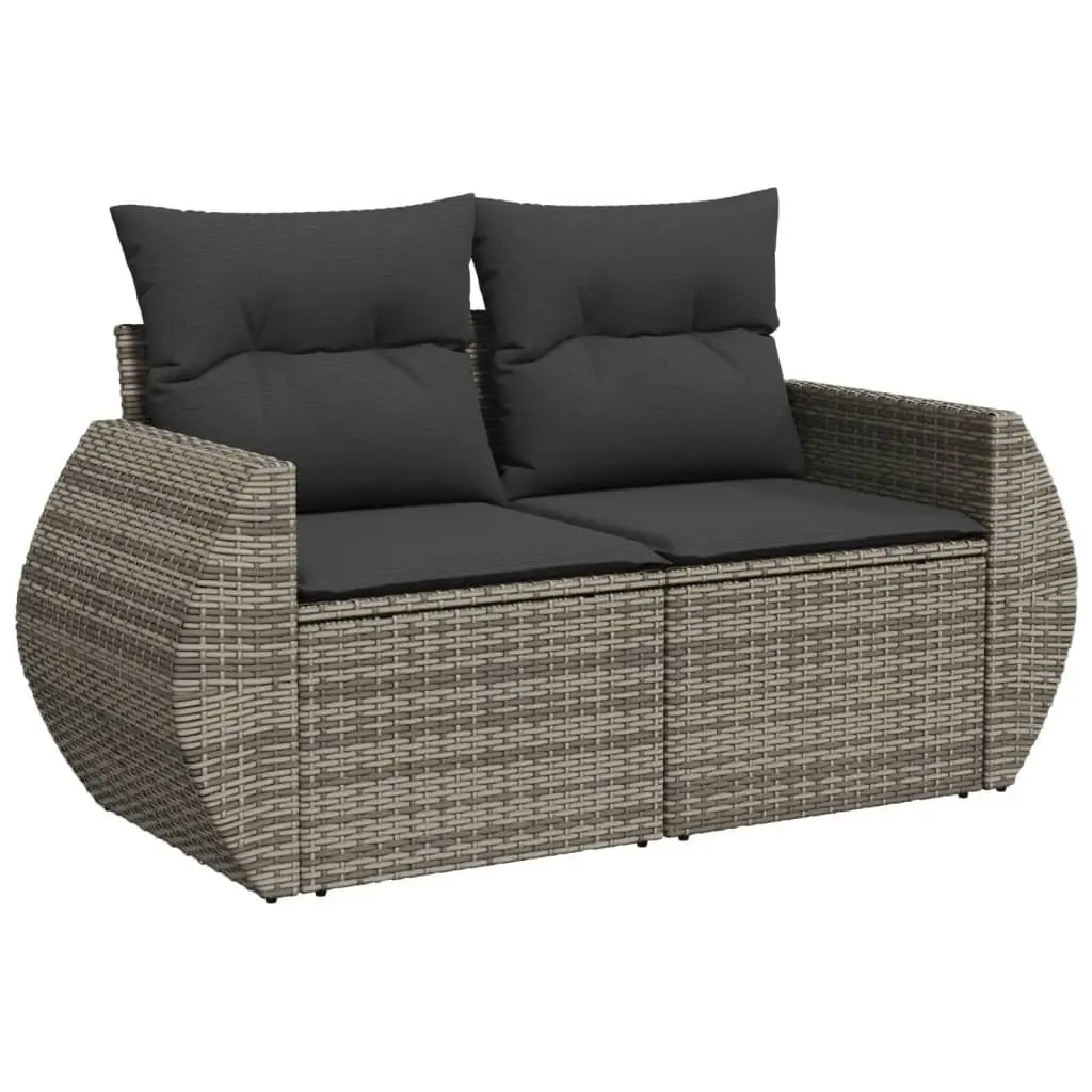 Outdoor Furniture Sofa Set 7 Piece Grey Modular Poly Rattan with Padded Cushions and Tempered Glass Top