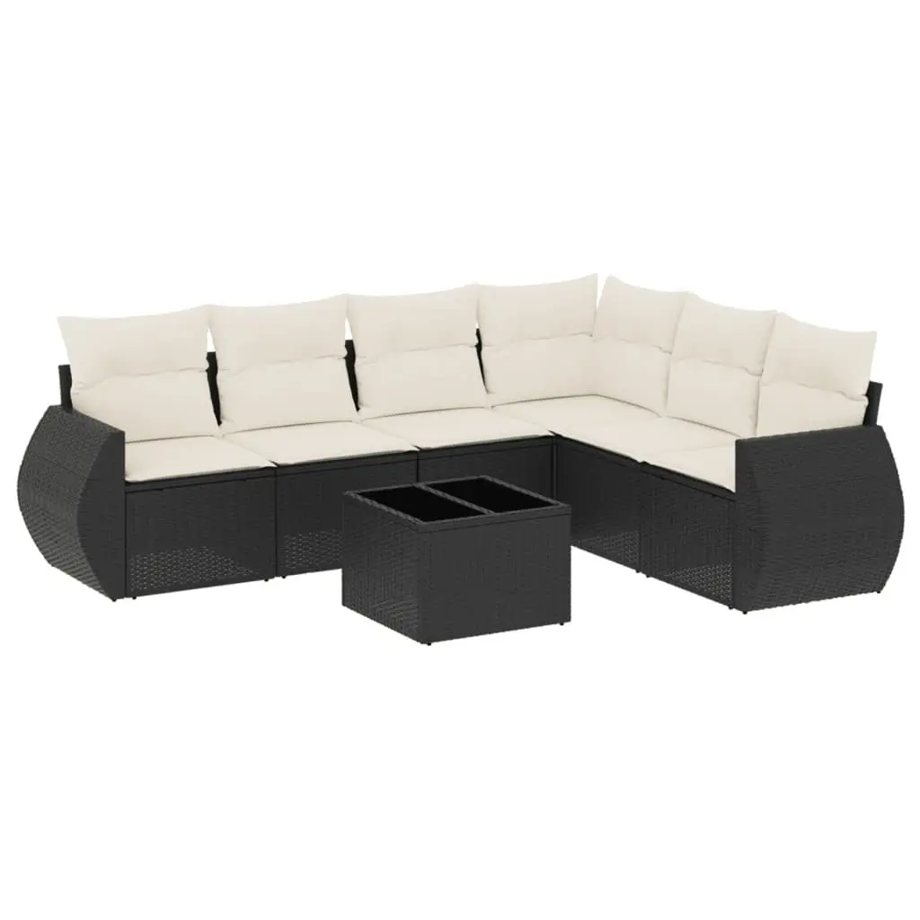 Outdoor Garden Sofa Set 7 Piece Black Poly Rattan Furniture with Cushions