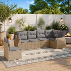 Outdoor Garden Sofa Set 6 Piece Patio Furniture with Cushions Beige