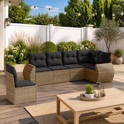Garden Sofa Set 6 Piece Outdoor Furniture Grey Poly Rattan with Cushions Patio