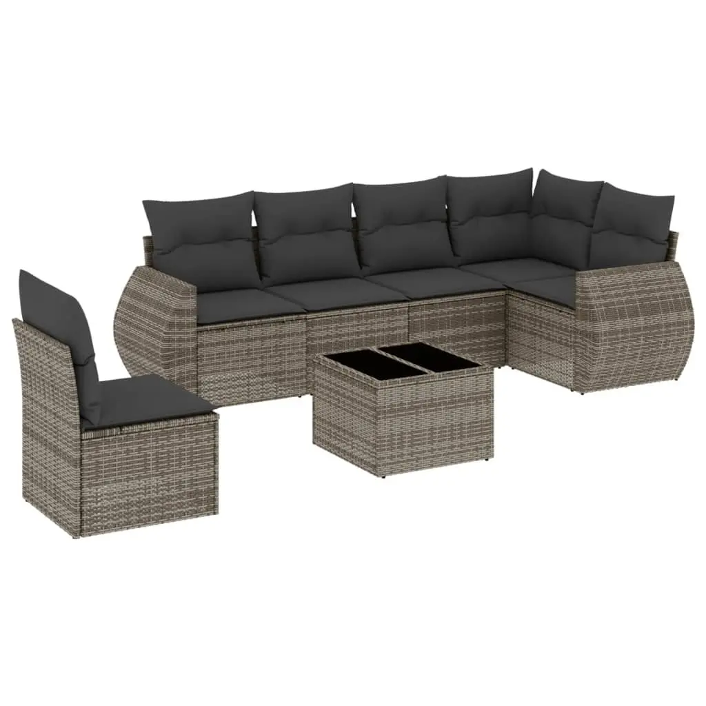 Outdoor Furniture Set Modular 7 Piece Garden Sofa Grey with Cushions