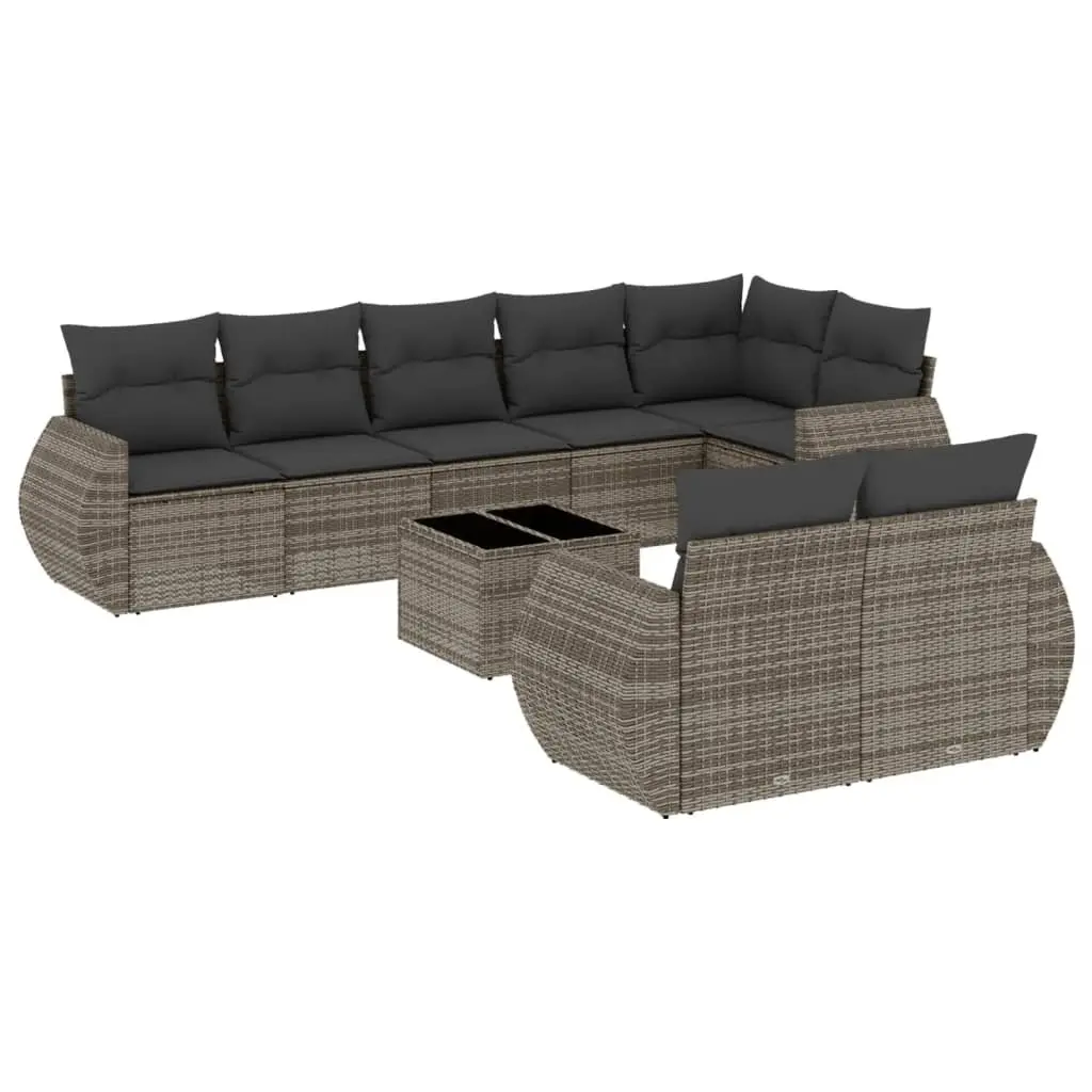 Outdoor Sectional Sofa Set 9 Piece Grey Poly Rattan Garden Furniture with