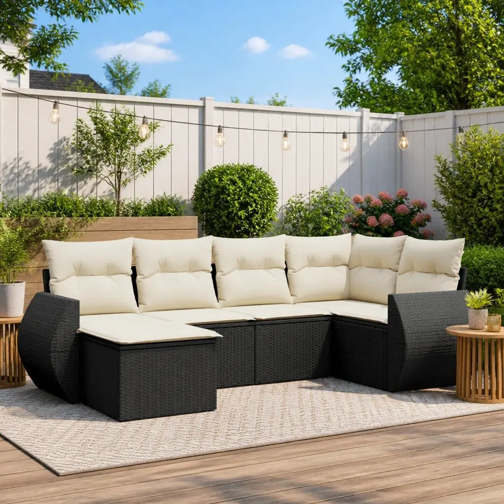 Outdoor Sectional Sofa Set 6 Piece Garden Furniture Black Rattan Modular Seating