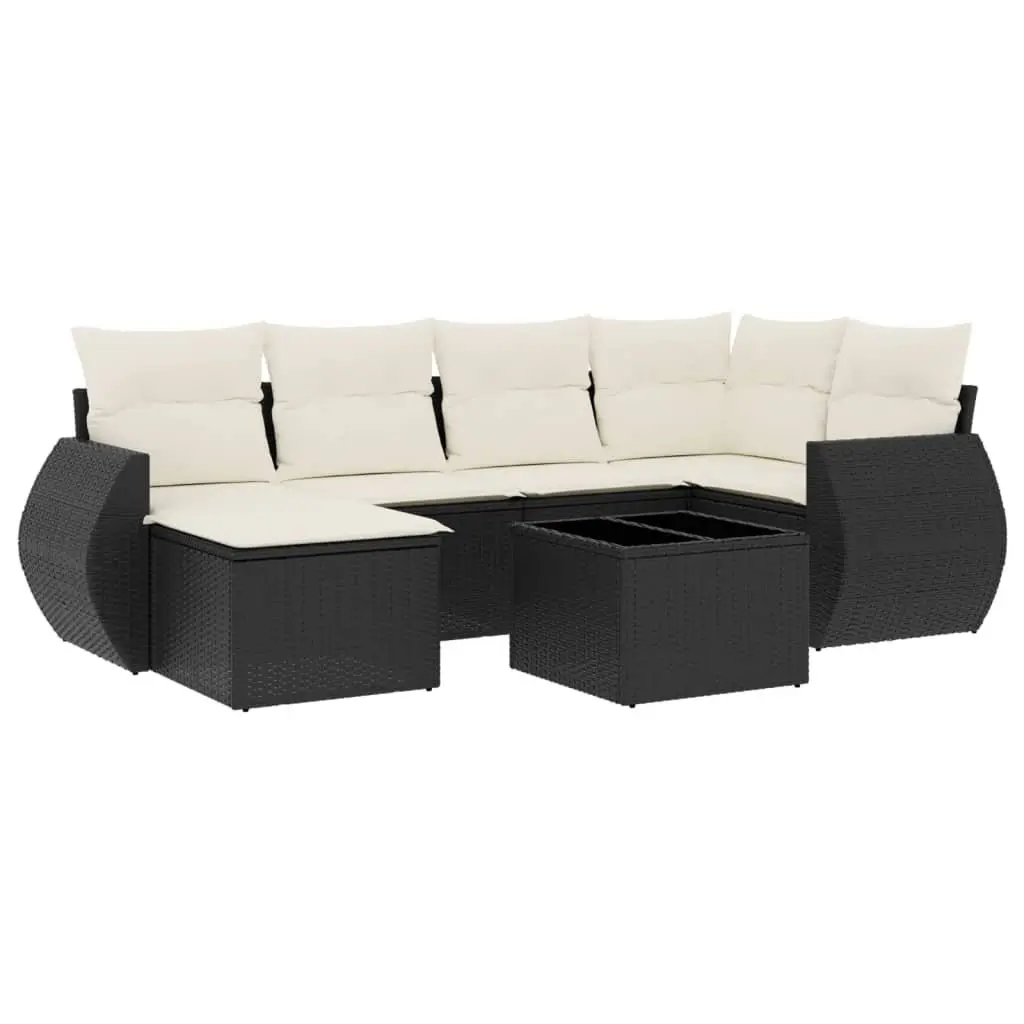 Outdoor Sectional Sofa Set 7 Piece Garden Furniture Black Poly Rattan with