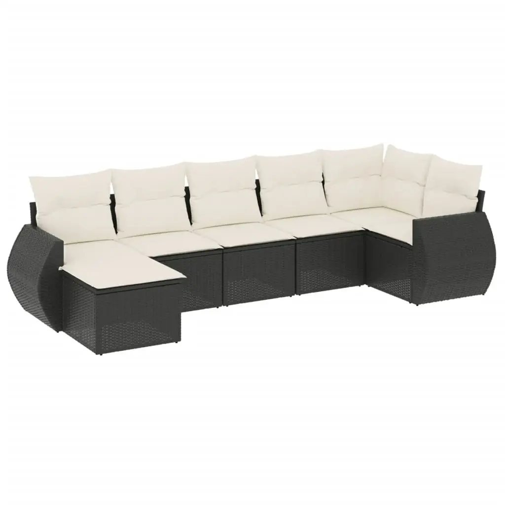 Outdoor Sectional Sofa Set 7 Piece Garden Furniture Black Poly Rattan with