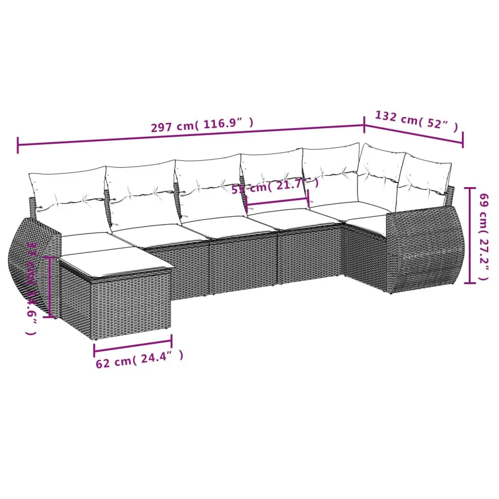 Outdoor Sectional Sofa Set 7 Piece Garden Furniture Black Poly Rattan with