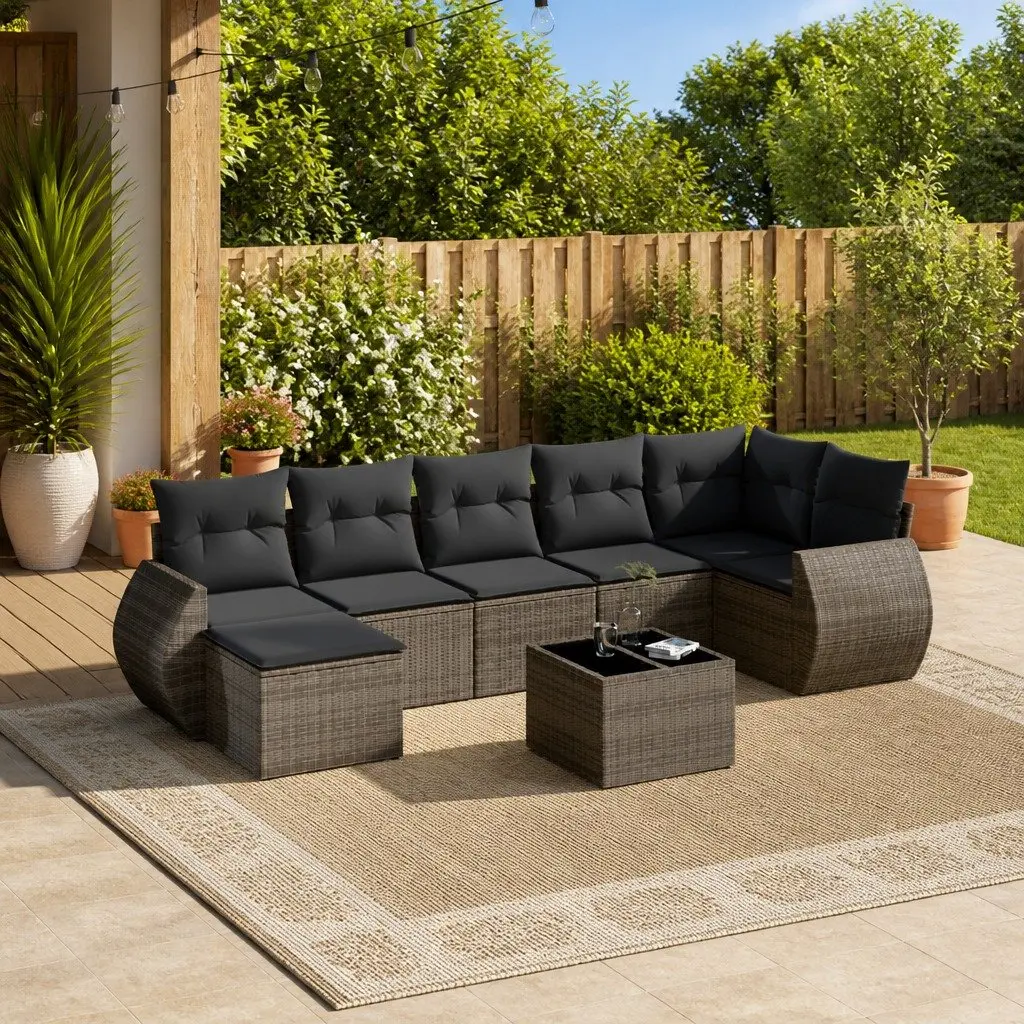 8 Piece Outdoor Garden Sofa Set with Cushions Grey Poly Rattan Sectional