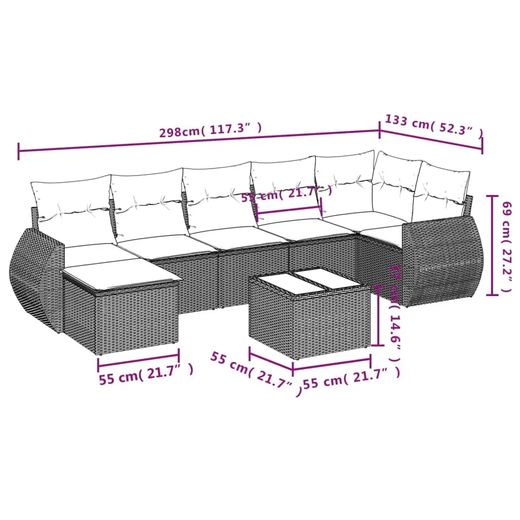 8 Piece Outdoor Garden Sofa Set with Cushions Grey Poly Rattan Sectional