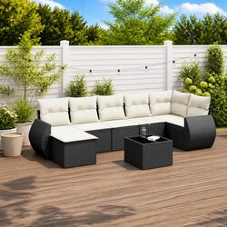 Friendly 7-Piece Black Garden Sofa Set for Outdoor Use