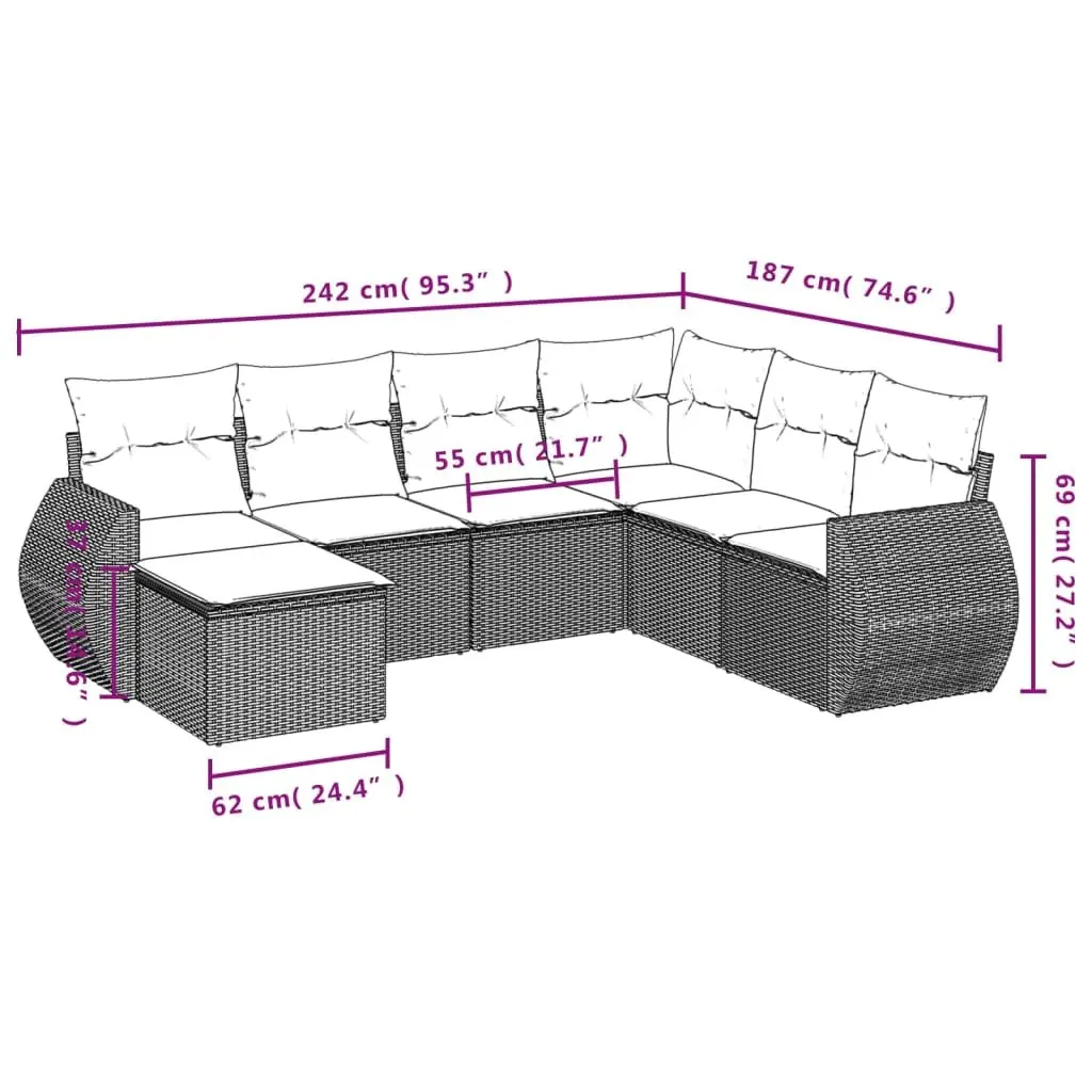Outdoor Sectional Sofa Set 7 Piece Black Garden Furniture Modular Patio Seating