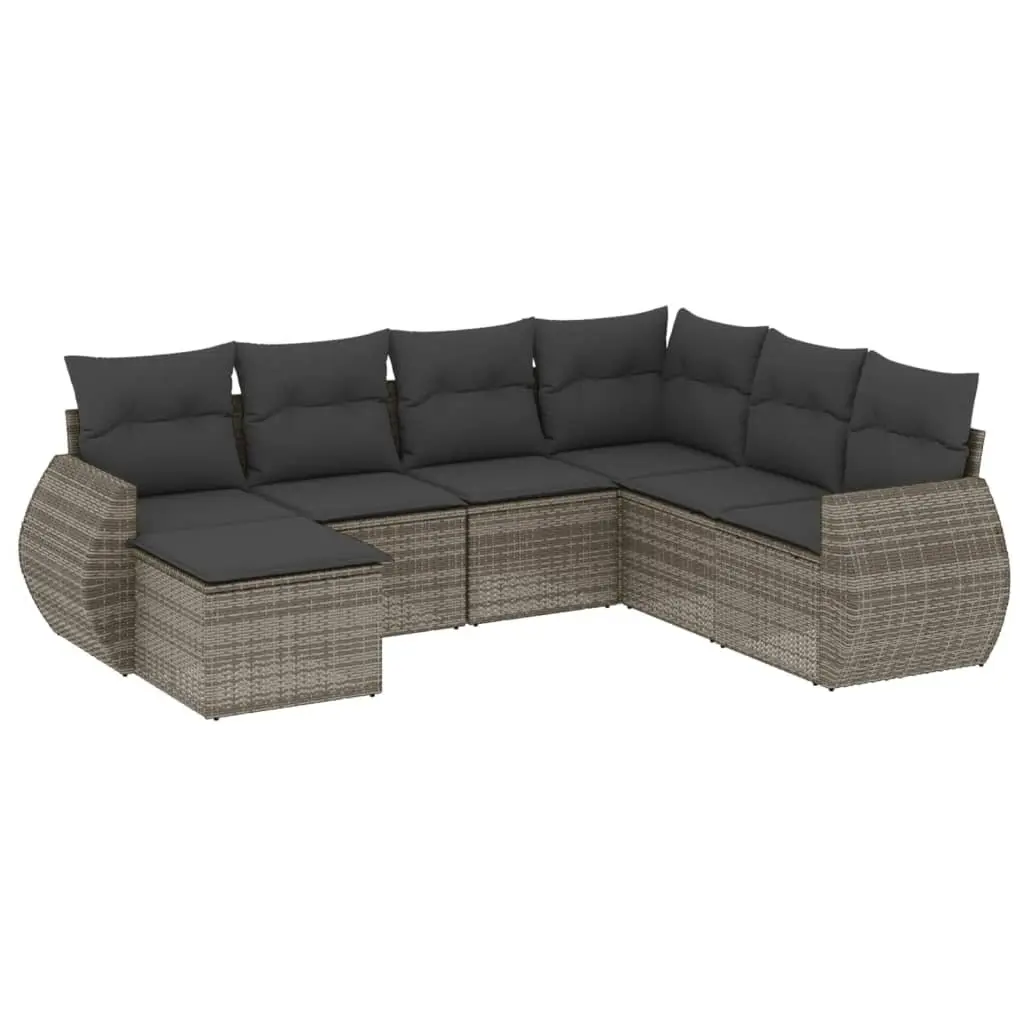 Modular Outdoor Sofa Set 7 Piece Grey PE Rattan Furniture for Garden Patio