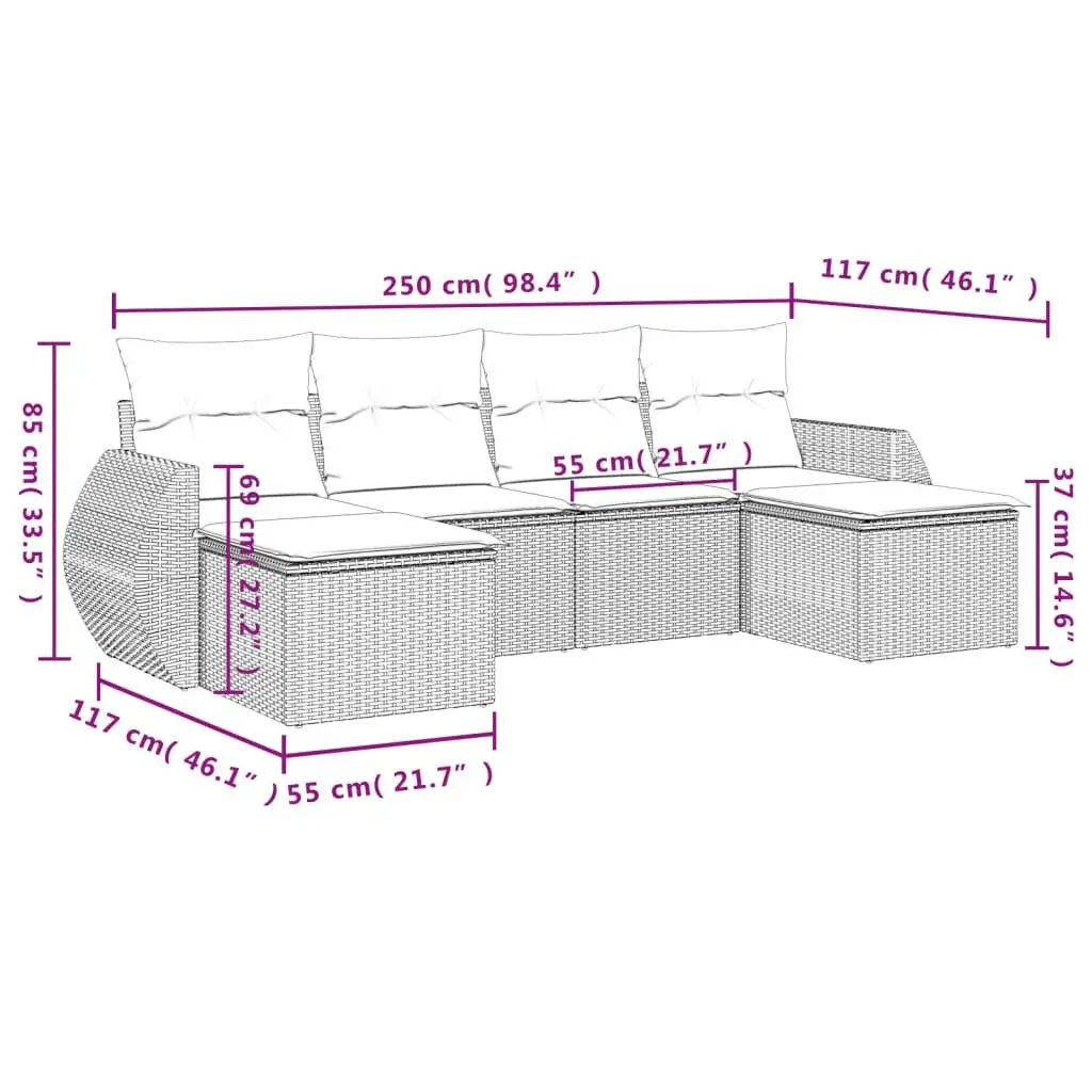 Outdoor Sectional Sofa Set 6 Piece Garden Furniture Grey Patio Seating with