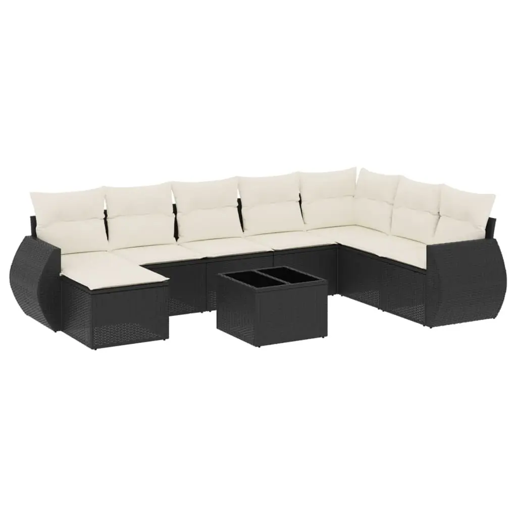 Outdoor Sectional Sofa Set 9 Piece Garden Furniture Black Poly Rattan with
