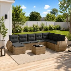 Outdoor Sectional Sofa Set 9 Piece Grey Poly Rattan Garden Furniture Patio