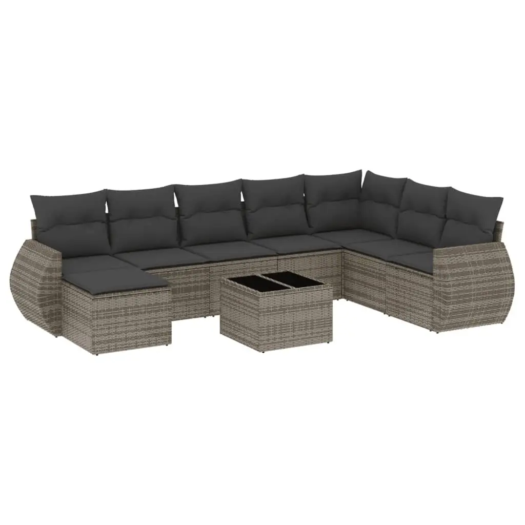 9 Piece Modular Outdoor Sofa Set Grey Weather Resistant Poly Rattan Patio Furniture
