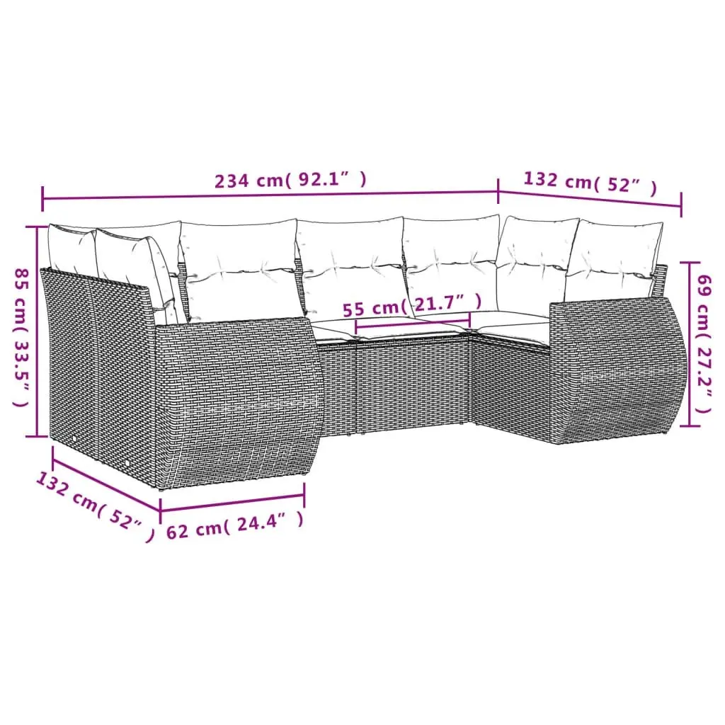 Outdoor Sectional Sofa Set 6 Piece Garden Furniture Black Modular Patio Seating