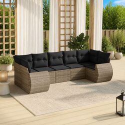 Outdoor Sectional Sofa Set 7 Piece Garden Furniture with Cushions Grey