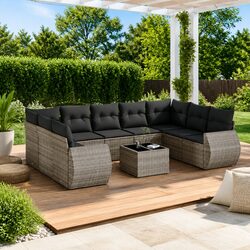 Outdoor Sectional Sofa Set 10 Piece Grey Poly Rattan Garden Furniture Patio