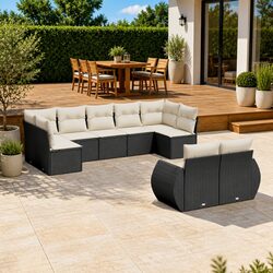 Friendly 9 Piece Modular Black Sofa Set for Outdoor Areas