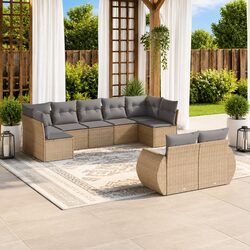 Outdoor Sectional Sofa Set 9 Piece Garden Furniture Modular Patio Seating Beige