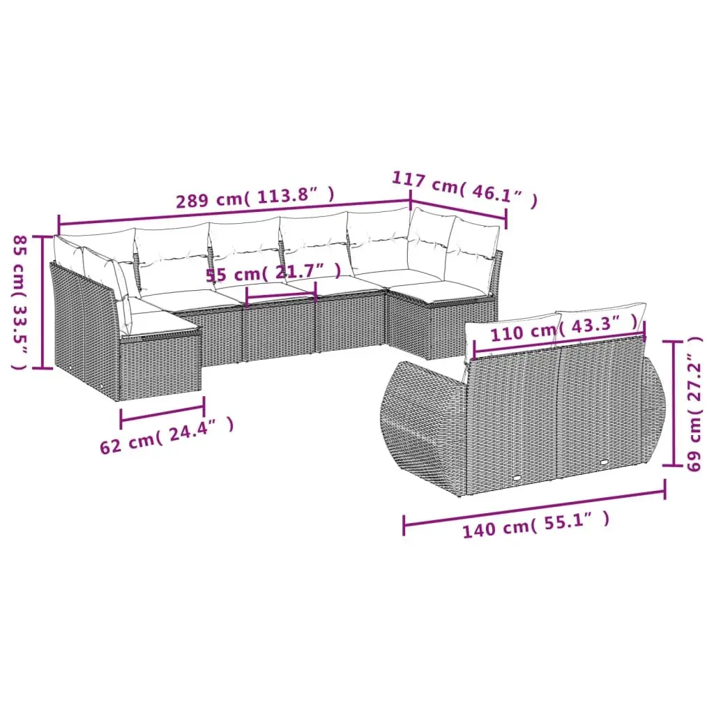 Outdoor Sectional Sofa Set 9 Piece Garden Furniture Modular Patio Seating Beige