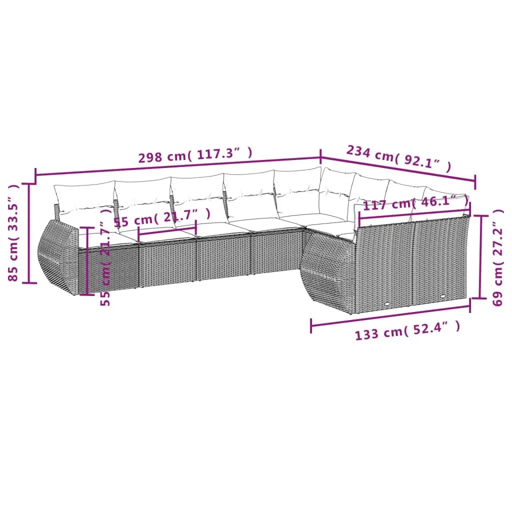9 Piece Modular Outdoor Sofa Set Grey Rattan Garden Furniture with Cushions