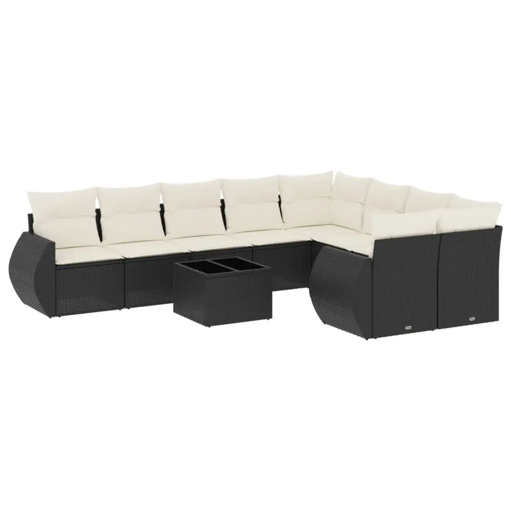 Outdoor Sectional Sofa Set 10 Piece Black Poly Rattan Garden Furniture with