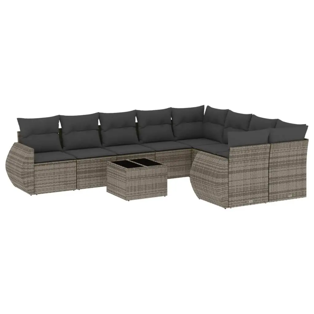 Outdoor Sectional Sofa Set 10 Piece Grey Poly Rattan Garden Furniture Patio