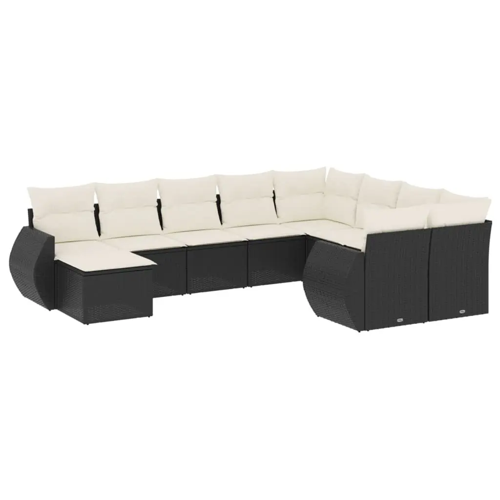 Outdoor Sectional Sofa Set 10 Piece Garden Furniture Black Poly Rattan with