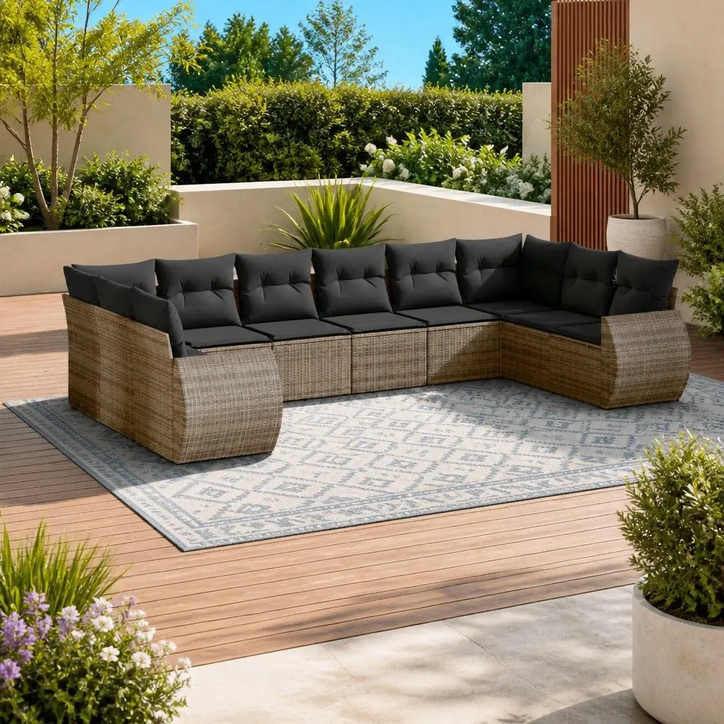 10 Piece Modular Outdoor Garden Sofa Set Grey with Cushions