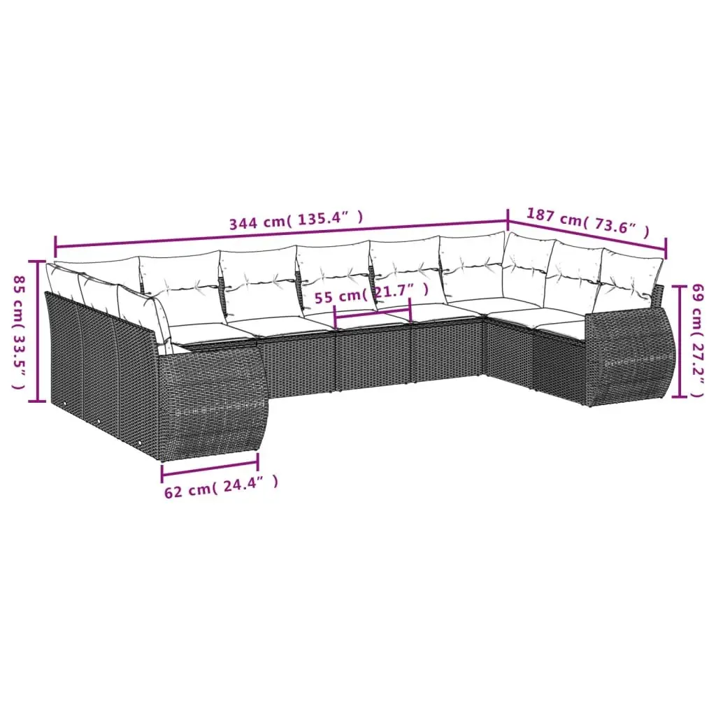 Outdoor Sectional Sofa Set Black Poly Rattan 11 Piece