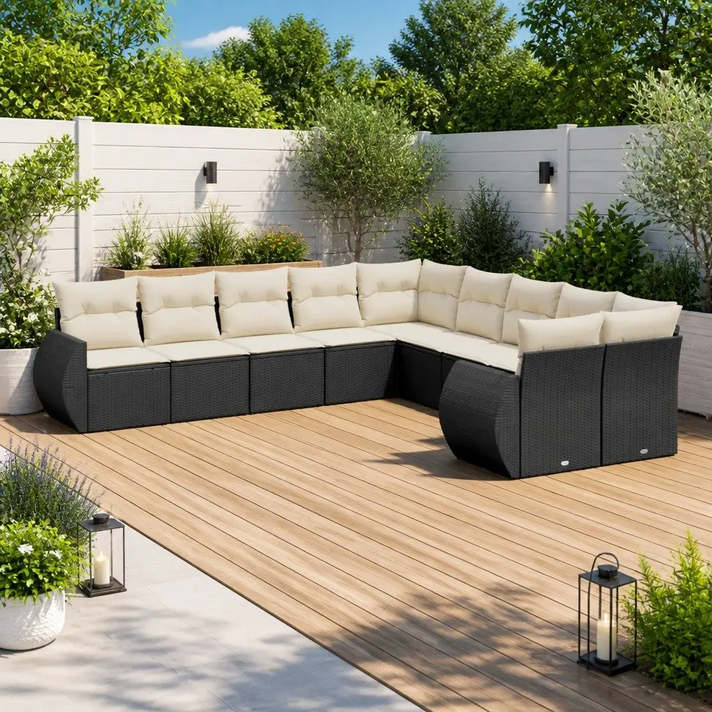 10 Piece Modular Outdoor Sofa Set Black PE Rattan with Cushions