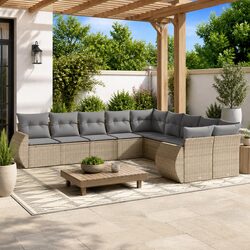Outdoor Sectional Sofa Set 10 Piece Garden Furniture Lounge Beige with Cushions
