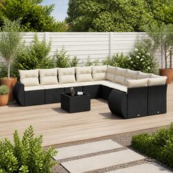 Outdoor Sectional Sofa Set 11 Piece Garden Furniture Black Poly Rattan Patio