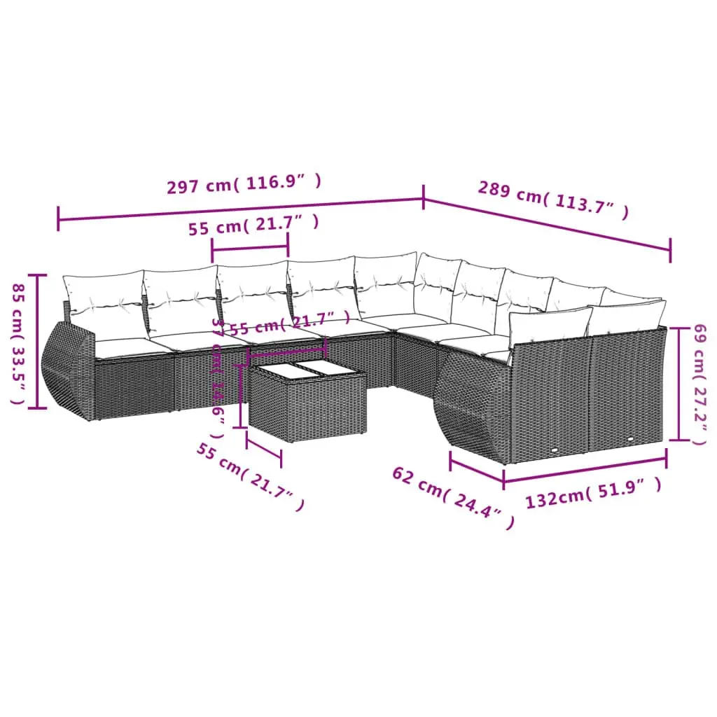 11-Piece Outdoor Sectional Sofa Set
