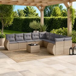 Beige 11 Piece Modular Outdoor Sofa Set with Cushions