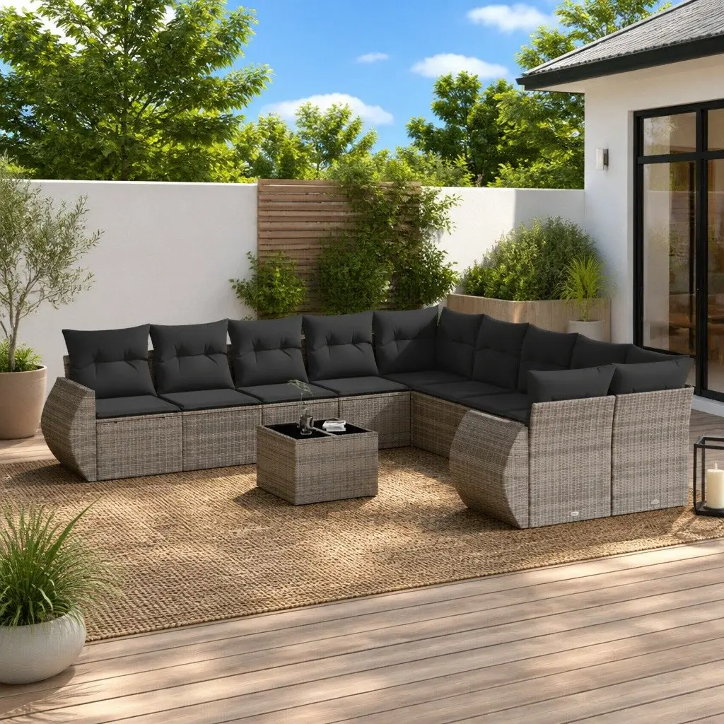11 Piece Outdoor Garden Sofa Set Grey Modular Sectional with Cushions